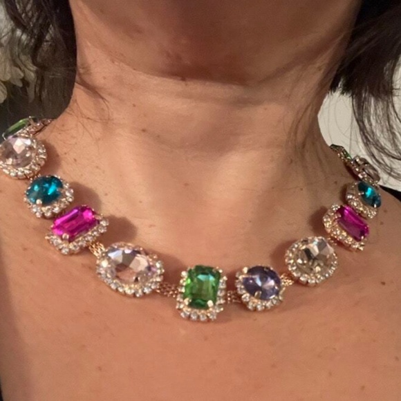 Luxe Gold Tone Colorful Large Rhinestone Statement necklace - Picture 1 of 7